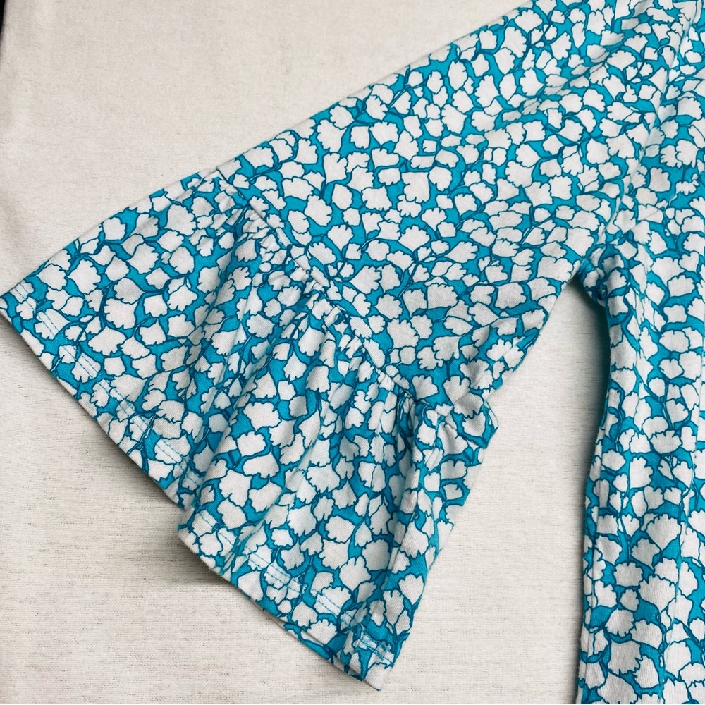 Michael Michael Kors Scoop Neck Pullover Size L 3/4 Bell sleeves Turquoise White - Picture 6 of 13